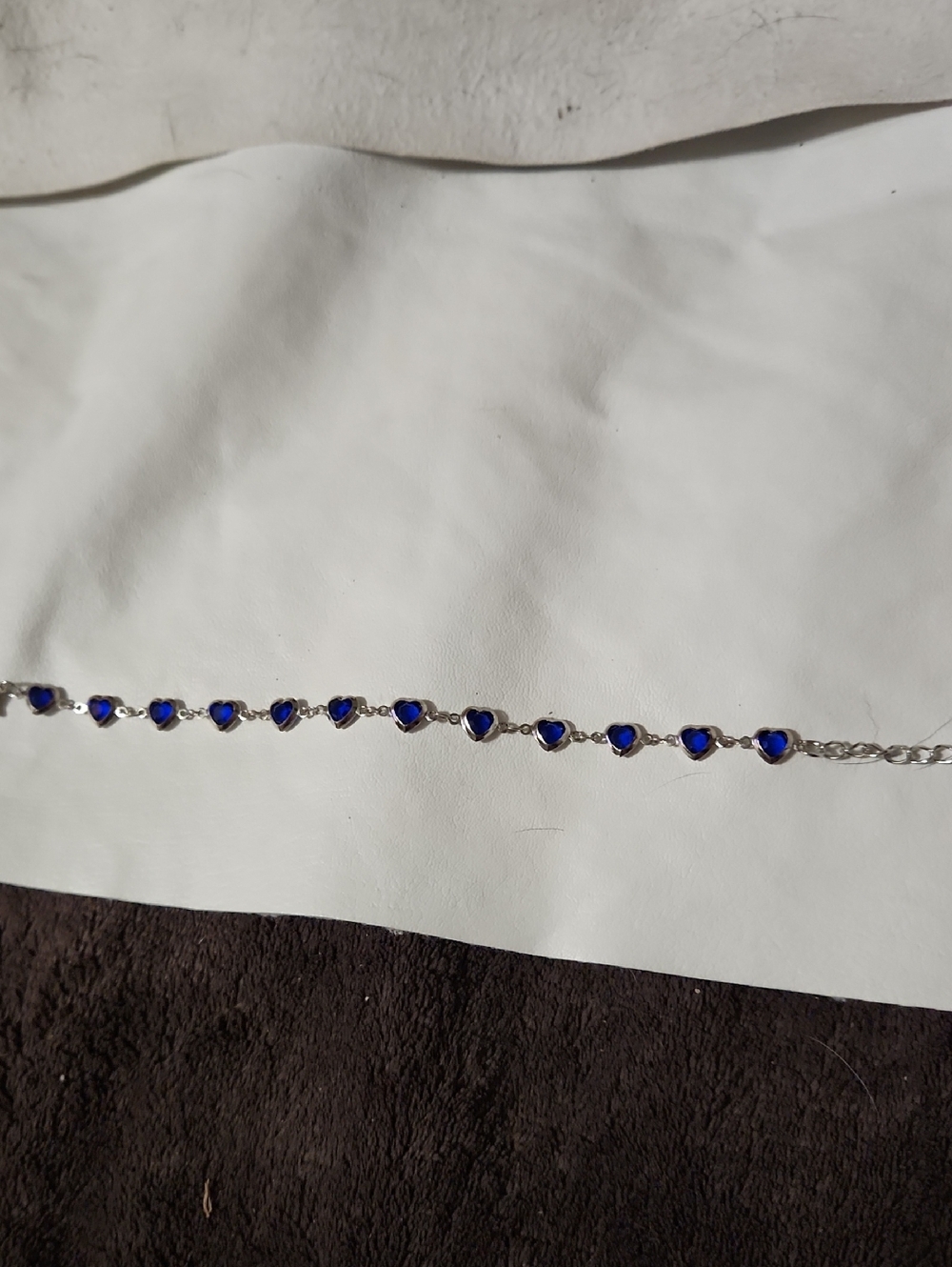 Silver Chain Bracelet with Blue Heart Stones - Women's Jewelry